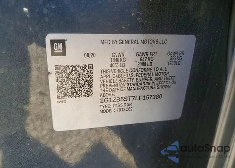 2020 Chevrolet Malibu Ls z USA, uszkodzony, nr VIN 1G1ZB5ST7LF157380